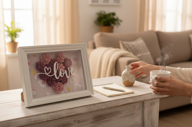 Cadre fleurs papier love soldé 