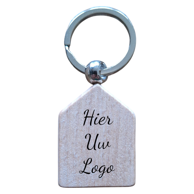Houten huis sleutel hanger met Logo