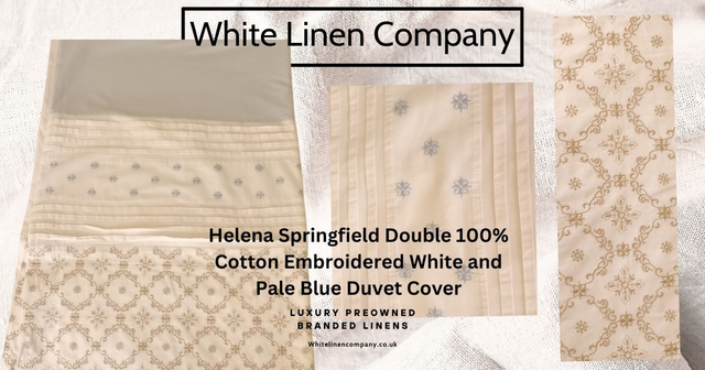 Helena Springfield Double 100% Cotton Embroidered White and Pale Blue Duvet Cover