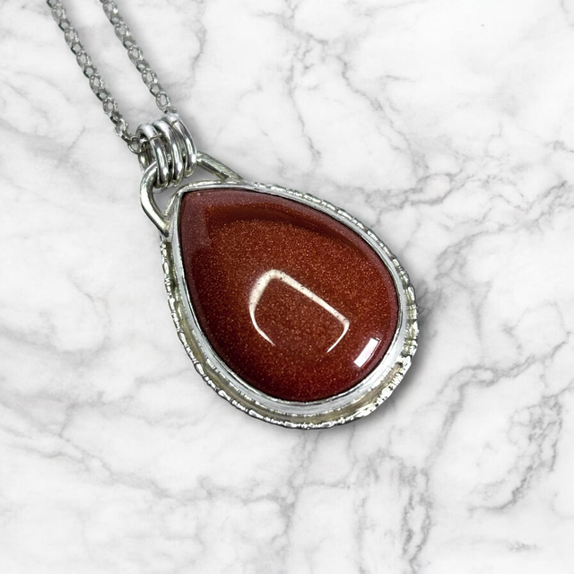 Silver and Gold Sandstone Teardrop Pendant