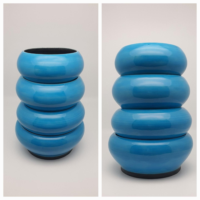 4 bols bleu et noir en grès 