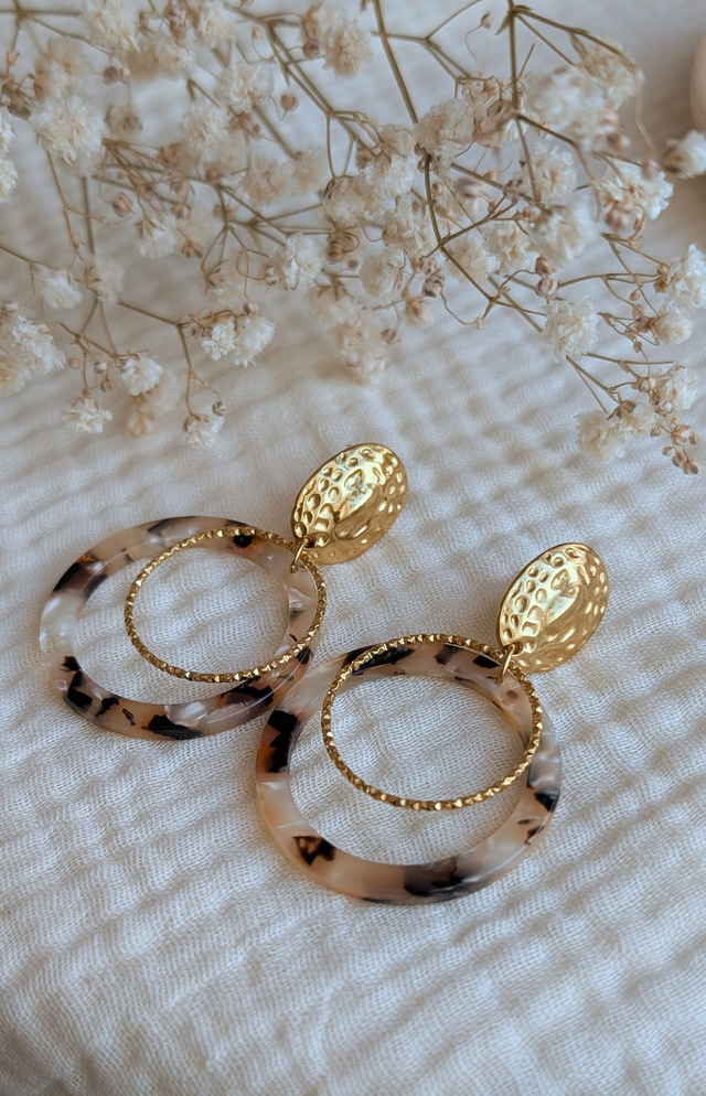 Boucles d&#039;oreilles SIDONIE beige marron 