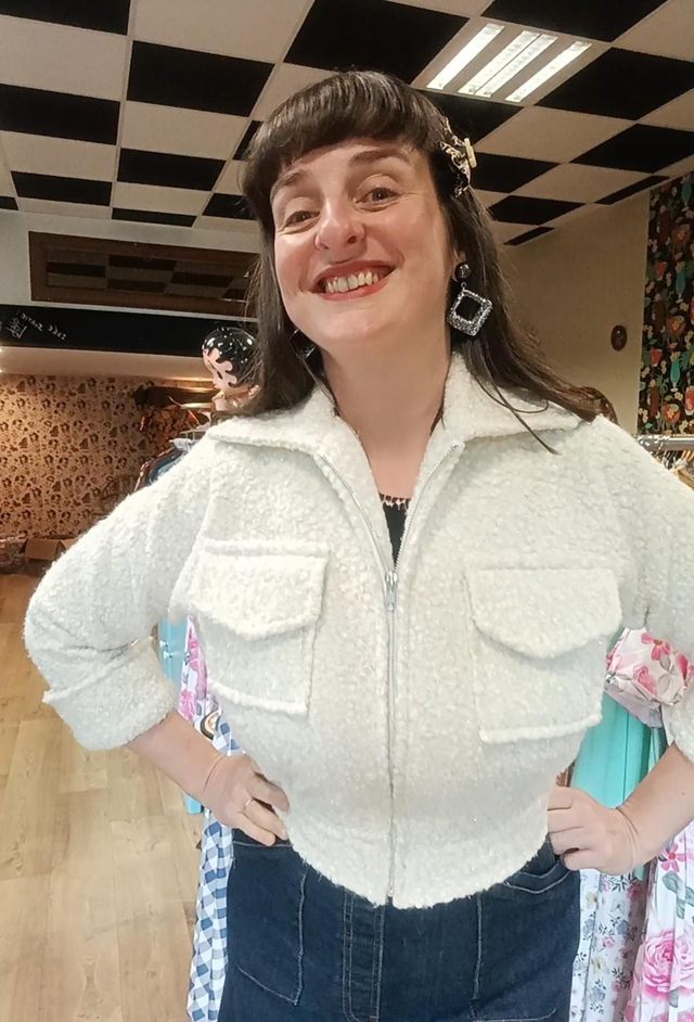 Veste topper écru lurex argenté 