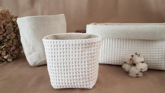 Trio de paniers nid d'abeilles blanc (2 modèles au choix)