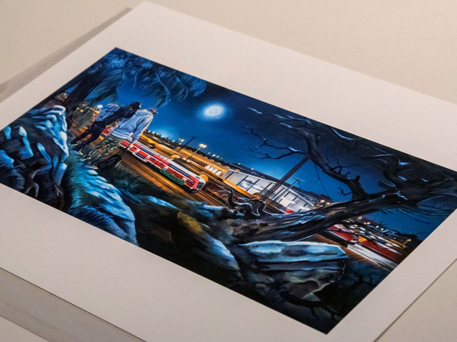 "Zwei Männer in Betrachtung des Mondes" - Kunstdruck