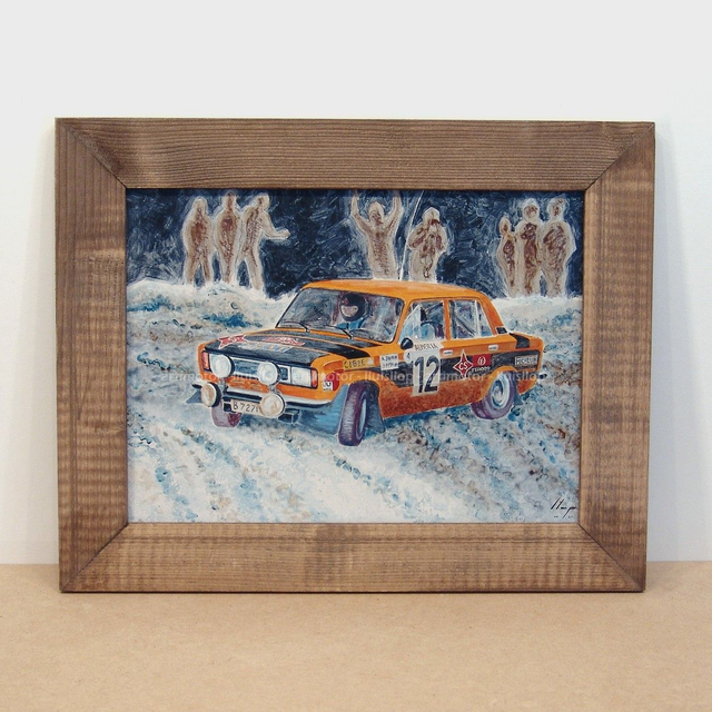 Artimotor enmarcado 28x35 - 1977 Antonio Zanini Seat 124 especial 1800 3º Montecarlo