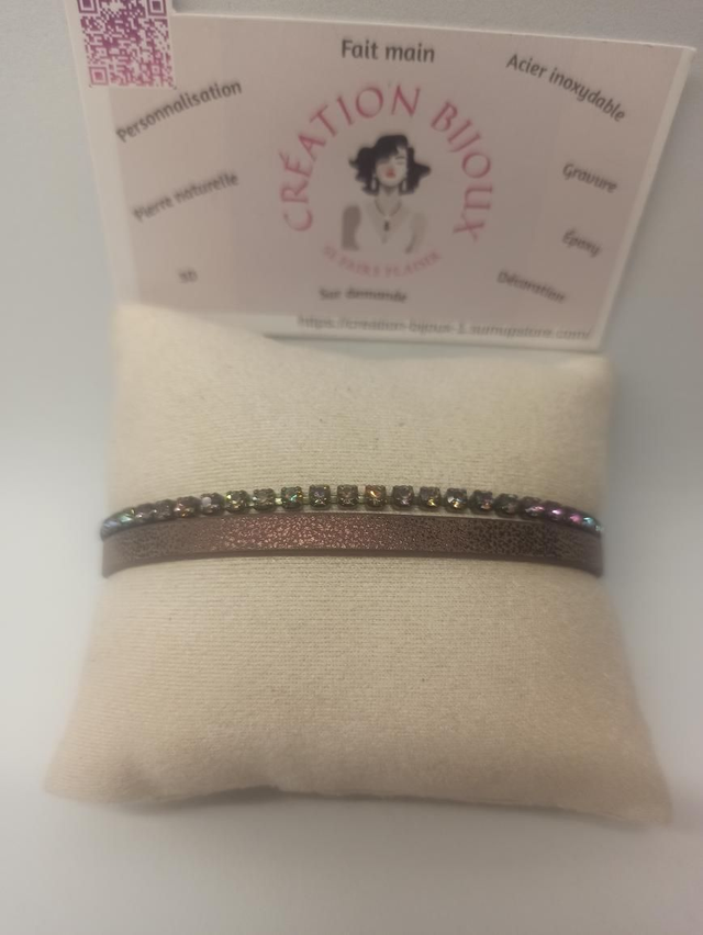 Bracelet similicuir marron et strass 