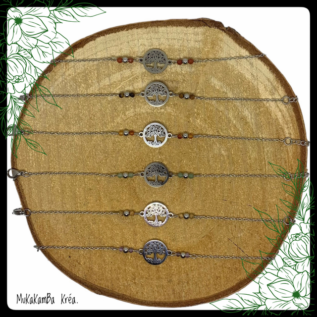 Bracelet arbre de vie en acier inoxydable et perles en pierres naturelles