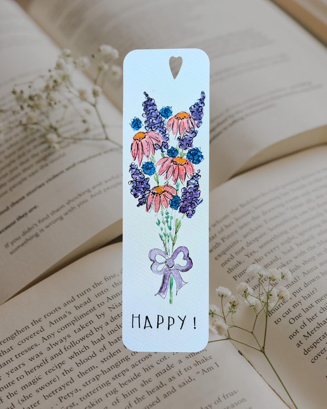 Marque-page à l&#039;aquarelle - HAPPY - plusieurs options