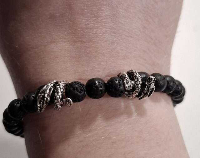 Lava stone dragon charm beaded bracelet 