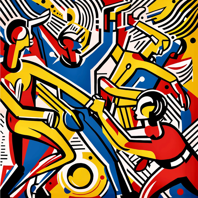Abstract Art, 'Bauhaus Dancers', Digital Art, Wall Art, Large Canvas Unique Art, Statement Art,
