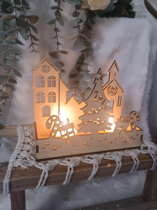 Décor lumineux de Noël en bois – Village féérique illuminé ✨