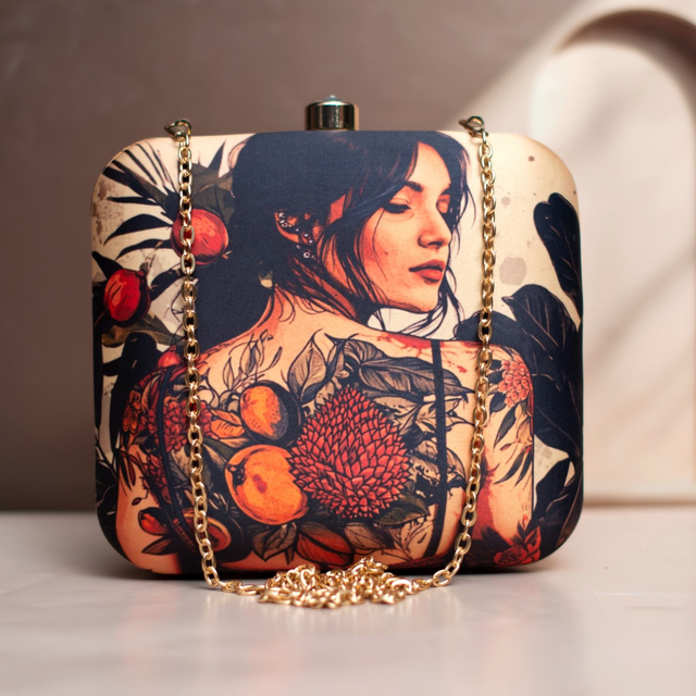 Woman Portrait Printed Clutch Bag