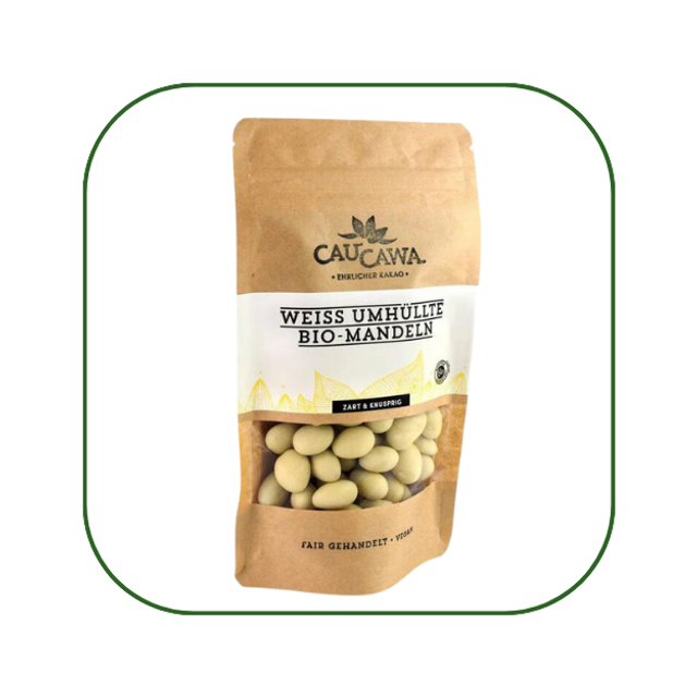 CauCawa Weiß Umhüllte Bio Mandeln, 150g