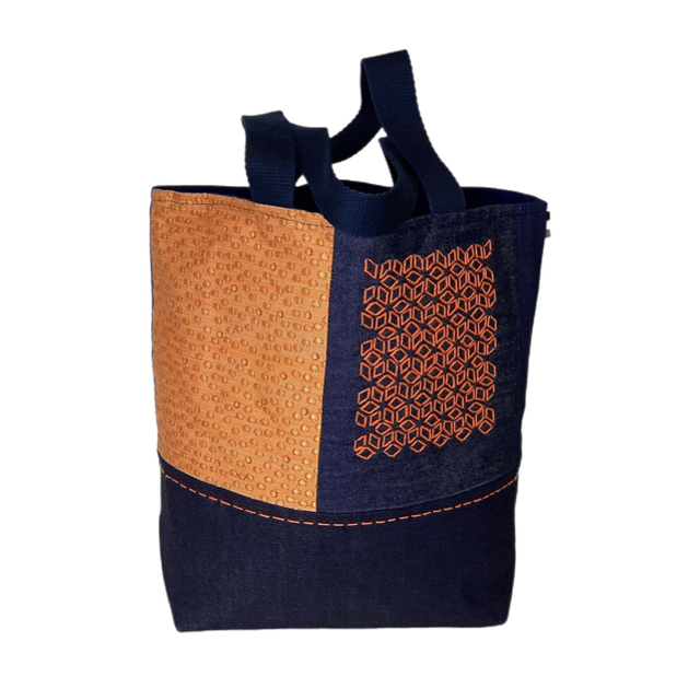 Tote bag Sashiko jean orange