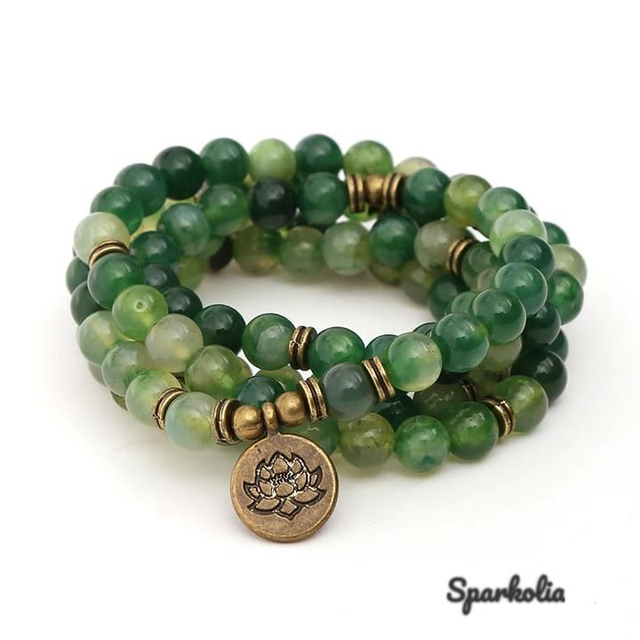 Mala Lotus Ketting Groene Agaat 108 Kralen 