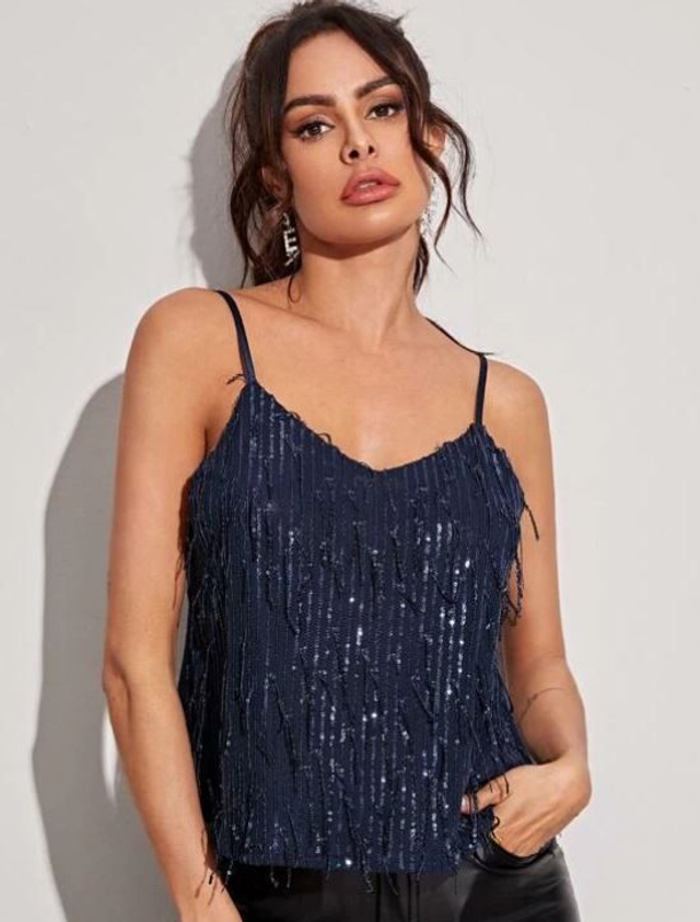 Top en satin à franges à sequins