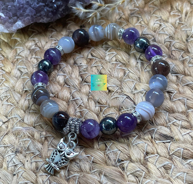 🌚🌔 BRACELET Agate Botswana -Améthyste-Hématite