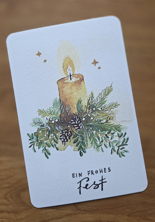 Postkarte „Frohes Fest“ | Kunstdruck DIN A6 auf 300g Aquarellpapier | Handgemalte Grußkarte & liebevolle Deko | Hochwertig, handmade