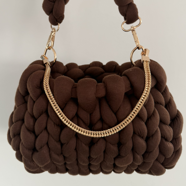 Autumn must have - Small Hand Knitted bag - Coffee