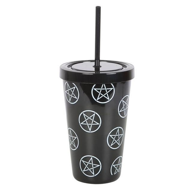 Pentagram Plastic Tumbler With Straw