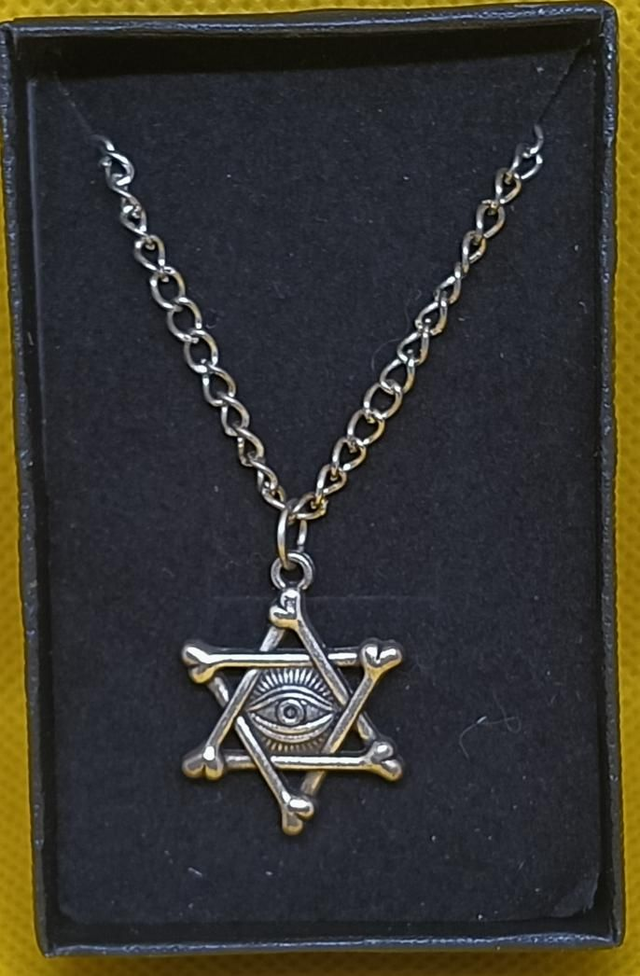 Tibetan Silver Bone Star Of David with All Seeing Eye Pendant Necklace.