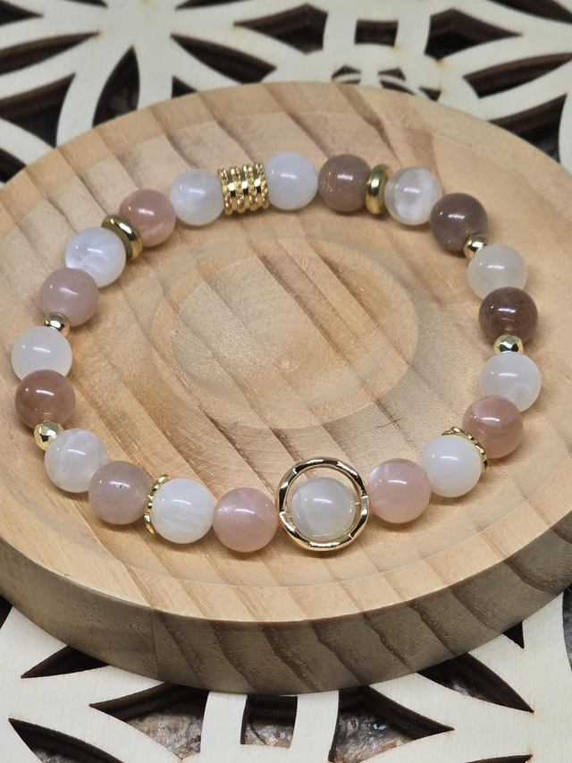 Bracelet Pierre de lune multicolore 0,8 cm