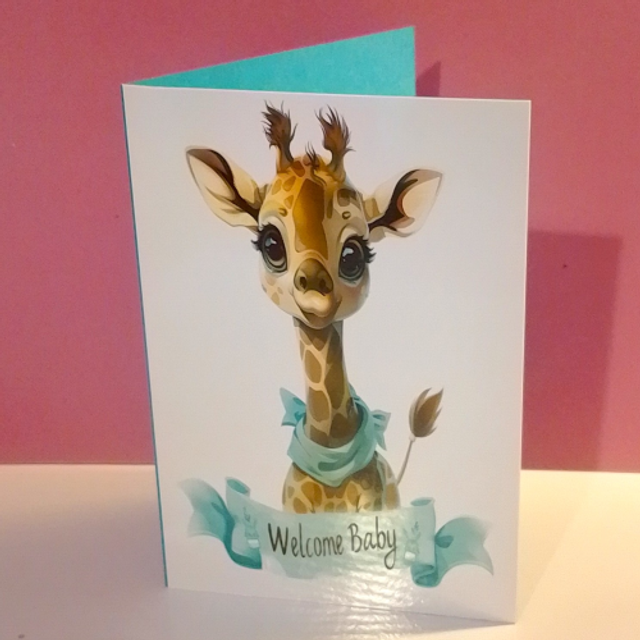 Cute Giraffe Design New Baby Welcome Baby Card - 5 Girl &amp; 4 Boy Designs