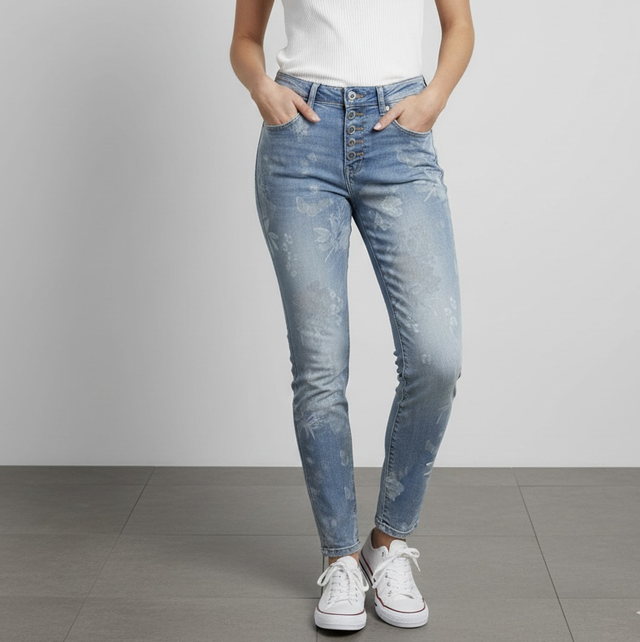 Jean Slim Place du Jour à Motif Floral Vintage