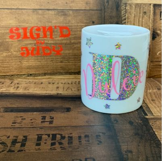 Glitter Initial And Name Money Box 