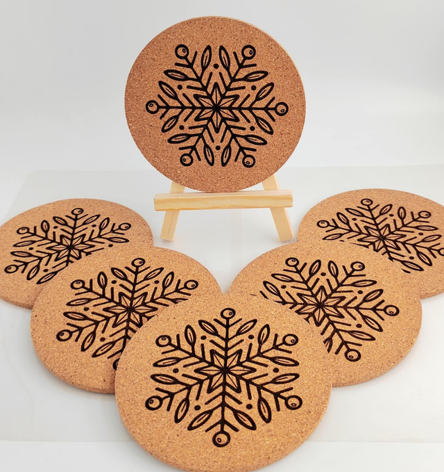 Lot de 6 dessous de verre en liège – Flocons de neige de Noël 🎄❄️