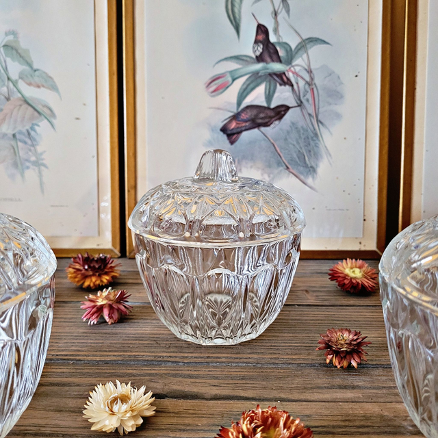 X Bonbonnière ou sucrier vintage en verre ciselé made in France Reims 