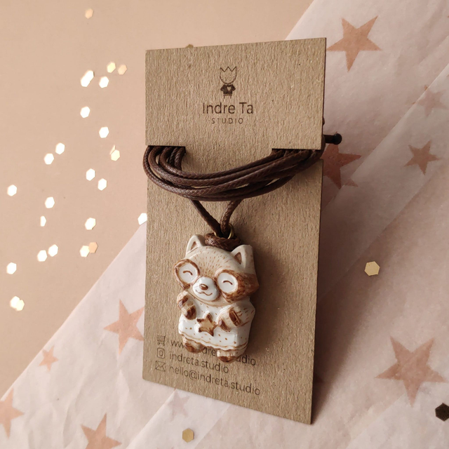 Raccoon - Red Panda clay keychain - Clay Raccoon Necklace - Clay Red panda charm - Air dry clay pendant