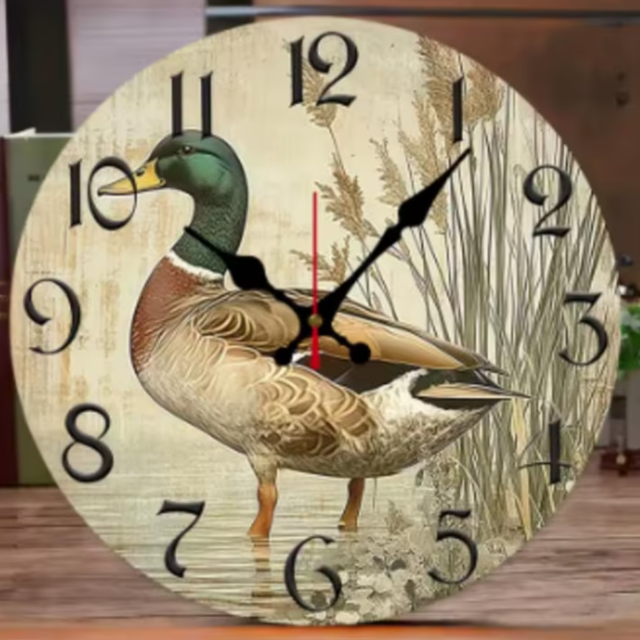 Ronde wandklok van hout Eend (25cm)