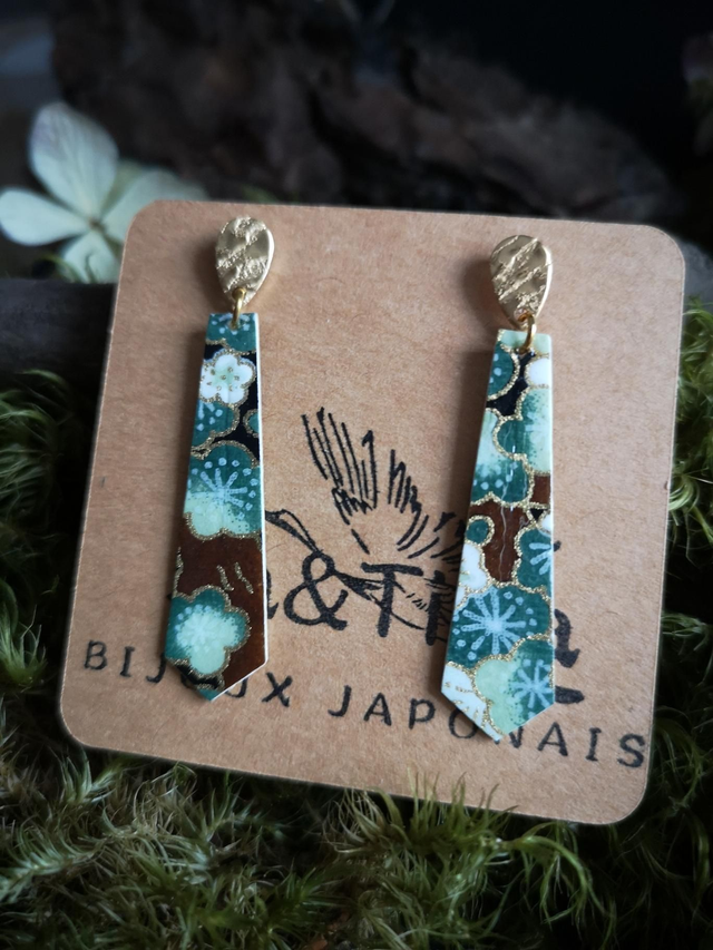 Boucles d'oreilles - puces - papier - washi - fleurs de prunier - acier inoxydable - La&Titia