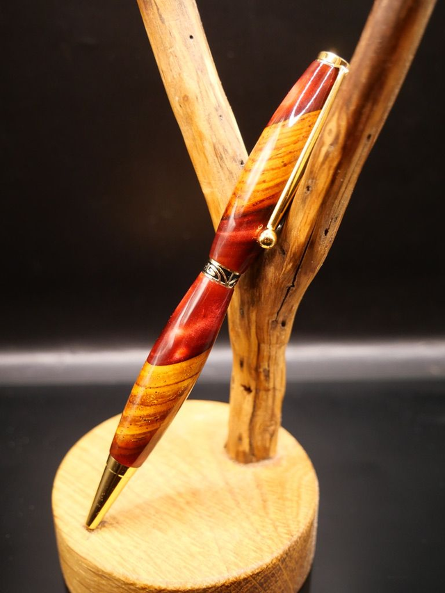 Stylo art deco OR résine et Cocobolo
