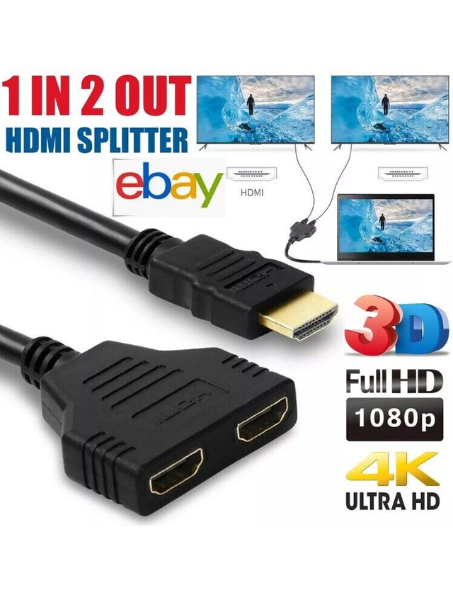 1 Input 2 Output 1080P HDMI Splitter Male to Female Cable Adapter Converter HDTV