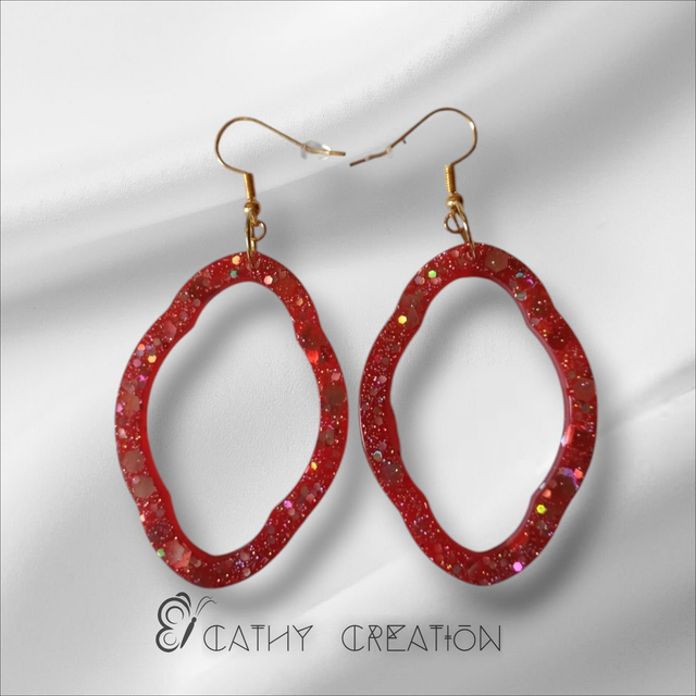 Boucles d'oreilles rouge et paillettes 