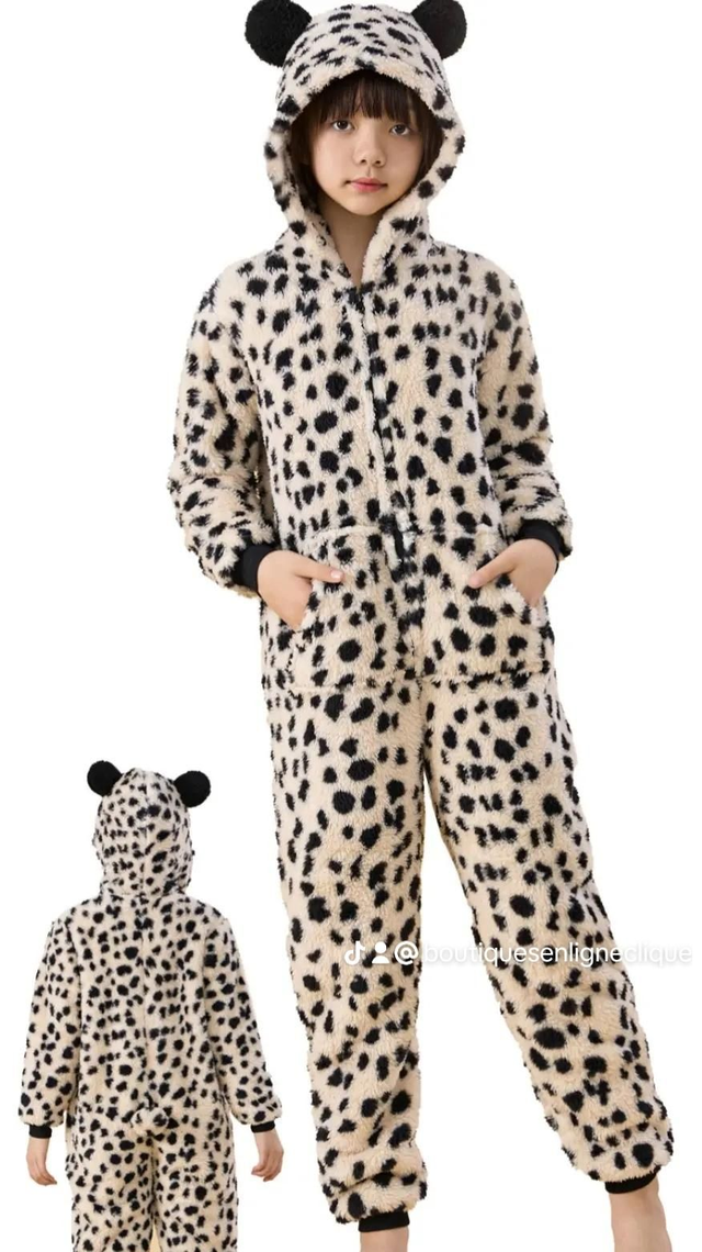 Âge de 3ans a 14 ans Combinaison polaire léopard pilou pilou enfant et junior  (1)