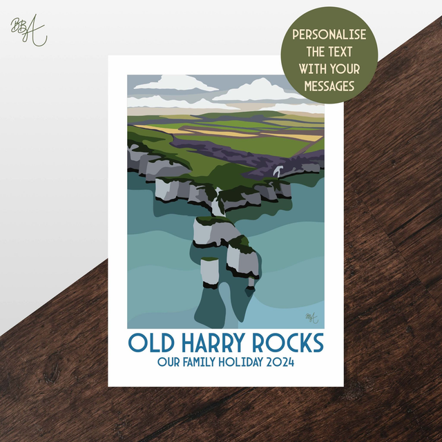 Old Harry Rocks, Travel Poster Print - Vintage Style Dorset Wall Art