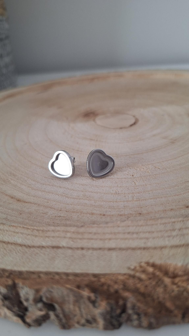 Boucles d'oreilles Puces Cœur Argenté Personnalisable 