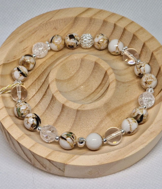 Bracelet Howlite coquillage et Cristal de roche en 0,8 cm