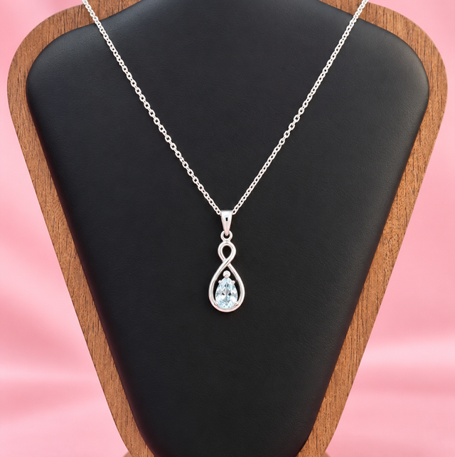Sterling Silver &amp; Blue Topaz Infinity Pendant with Sterling Silver Belcher Chain 