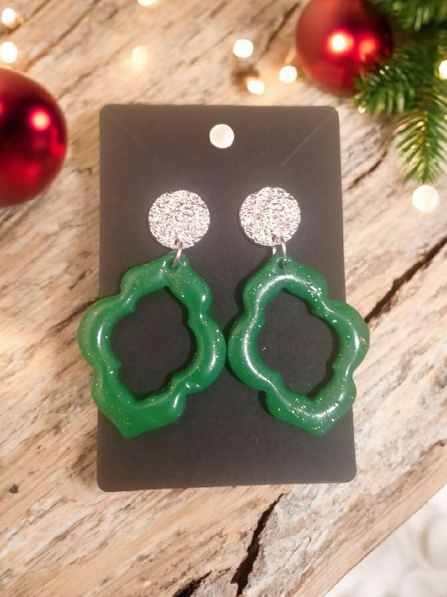 Boucles d&#039;oreilles verte et argenté 