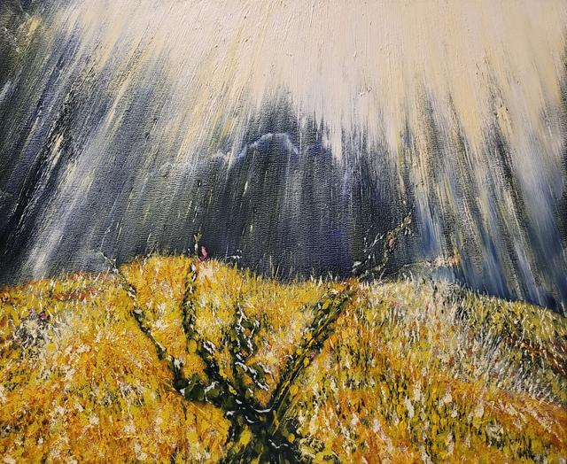 Światło i malwa. Świetlista ulewa, 50x60 olej płótno 2021