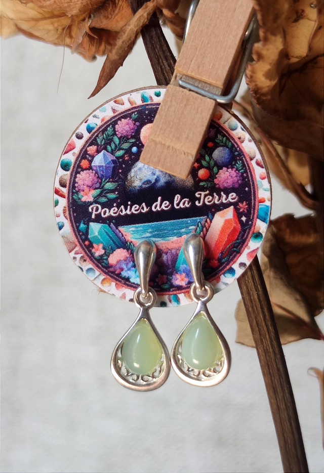jade de Chine ~ boucles d'oreilles argent 925