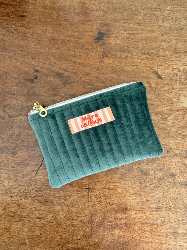 Pochette plate matelassée S - velours [MAMAN]