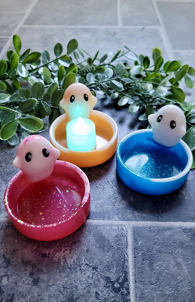 Ghost Trinket Tray Pots / LED candle tealight holder - Various Colours