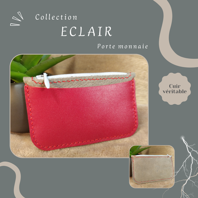 ECLAIR porte monnaie/carte - Gris nubuck &amp; Rouge