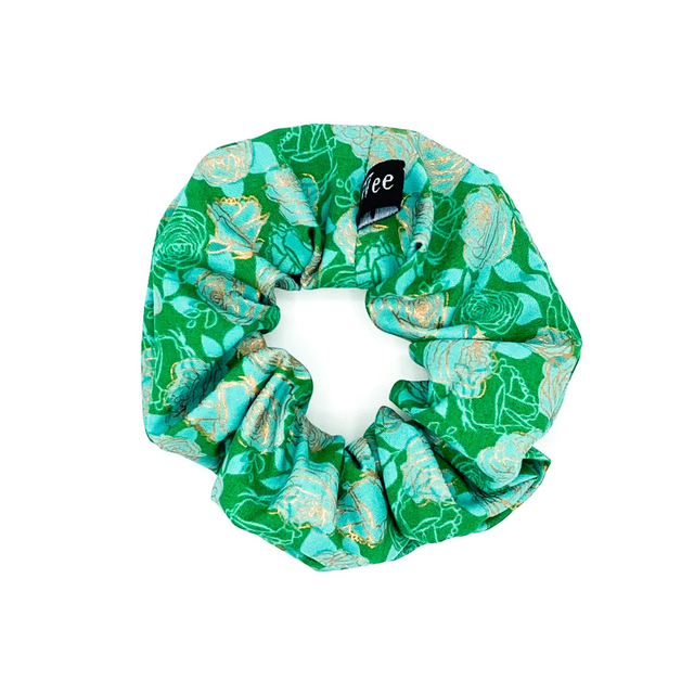 Rightsized Scrunchie - Green Metallic Gold Rose